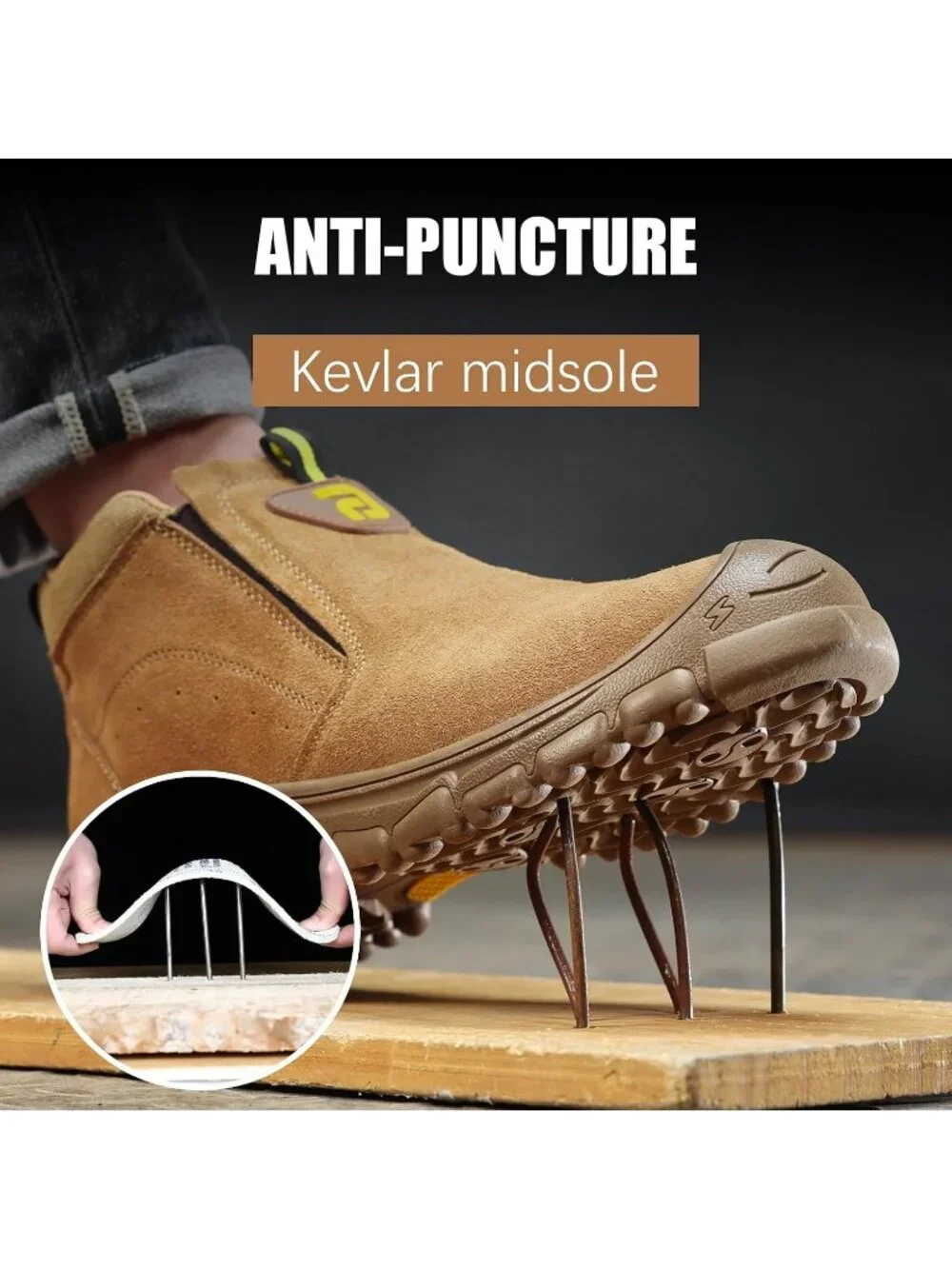Men's Brown Fireproof Shoes Casual Steel Toe Mid Top Slip On Jobsite Work Boots